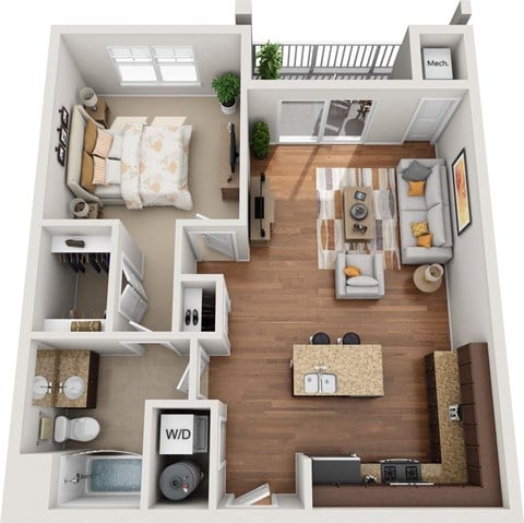 Floor plan for 1 bed, 1 bath, 776 sqft